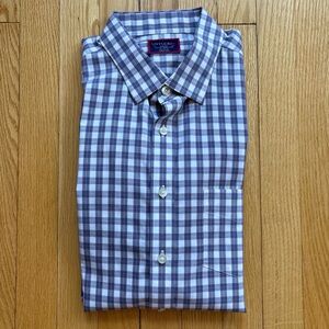 UNTUCKit Men’s Long Sleeve Shirt Wrinkle Free Slim Large Tall Blue White Plaid